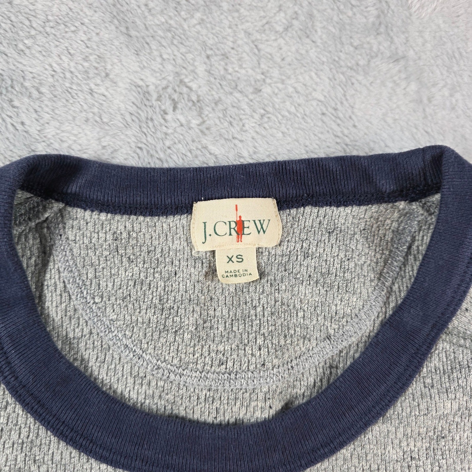 J.Crew Men XS Grey Thermal Shirt Contrast Navy Crew Neck Ringer Oarsman Waffle