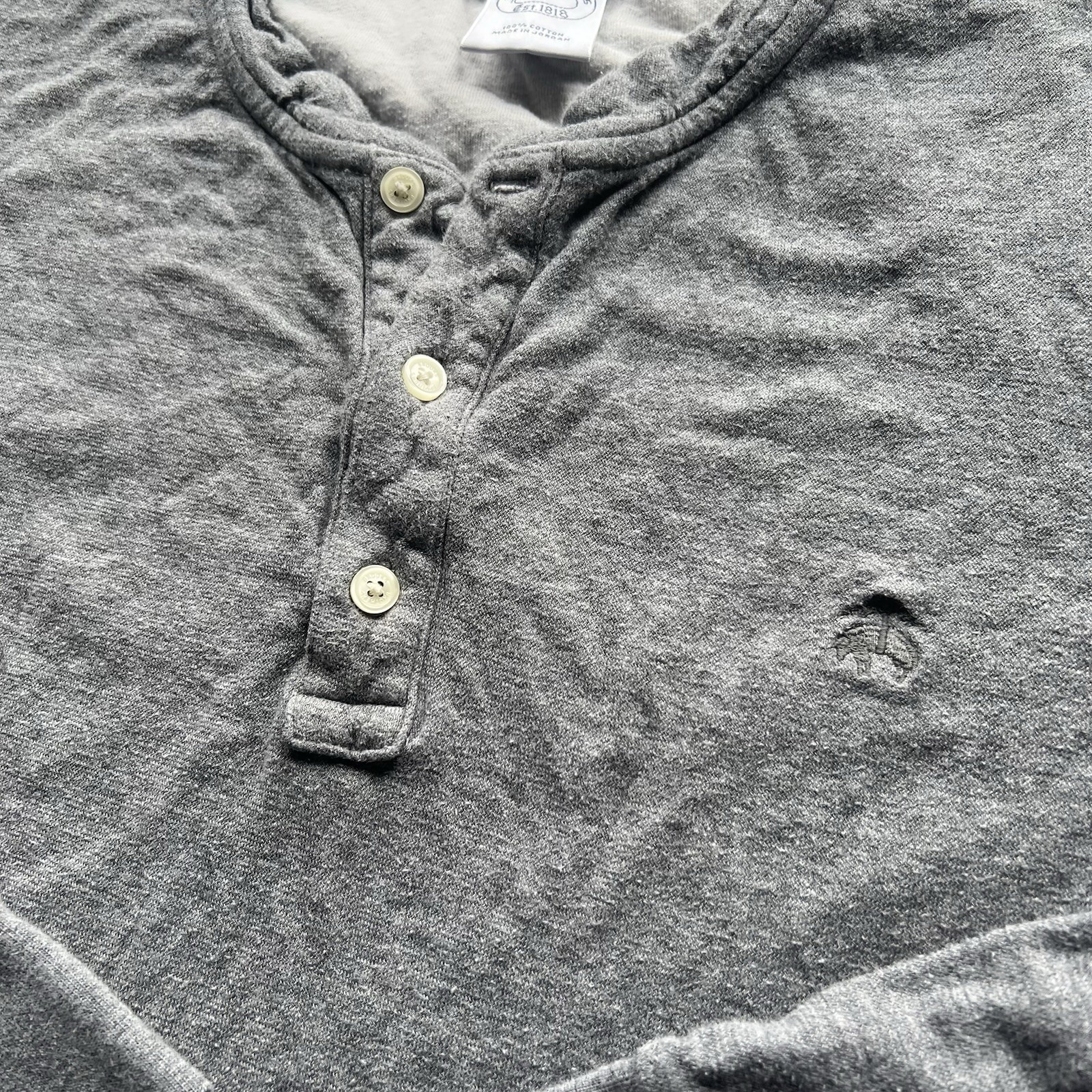 Brooks Brothers Henley Shirt Mens XL Gray Red Fleece Long Sleeve Cotton Preppy