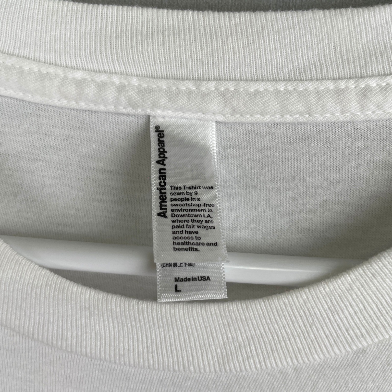 American Apparel White Crewneck T-Shirt Men Large 100% Combed Cotton Made in USA