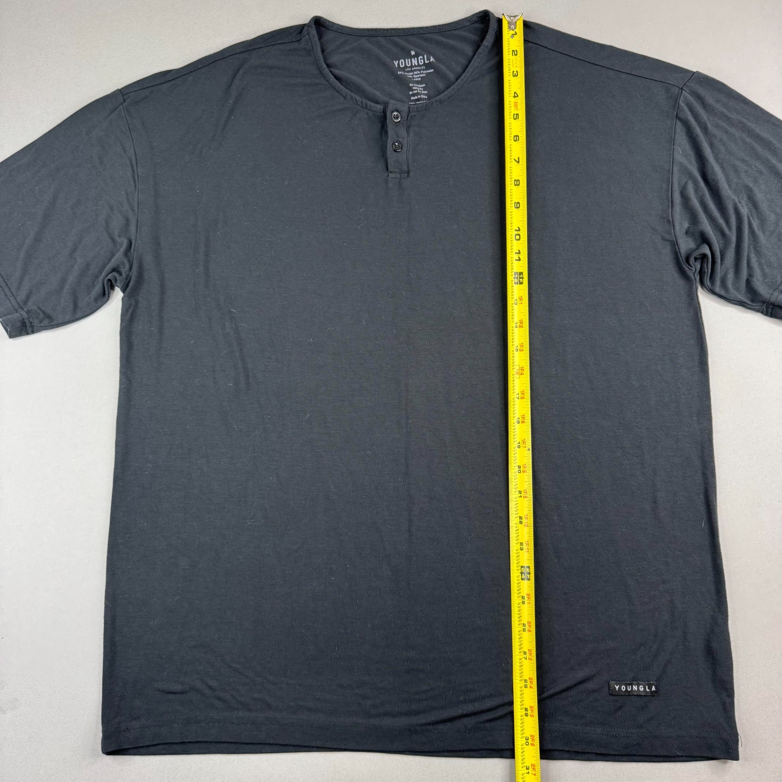 YoungLA Mens Large Dark Gray Modal Polyester Spandex Oversized Henley T-Shirt