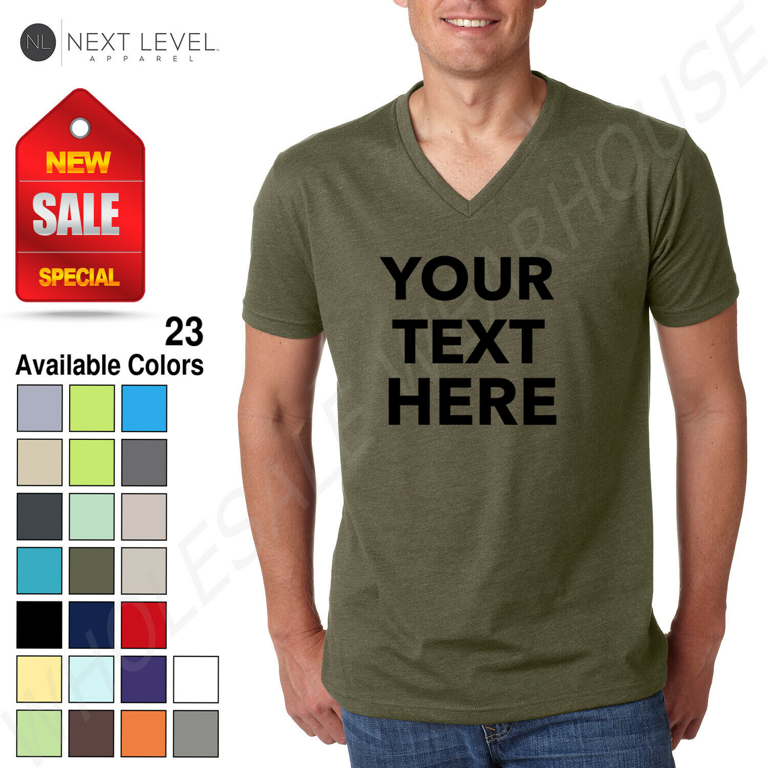 Custom Text, Logo- Next Level Men&rsquo;s Premium CVC V-Neck Soft T-Shirt 6240