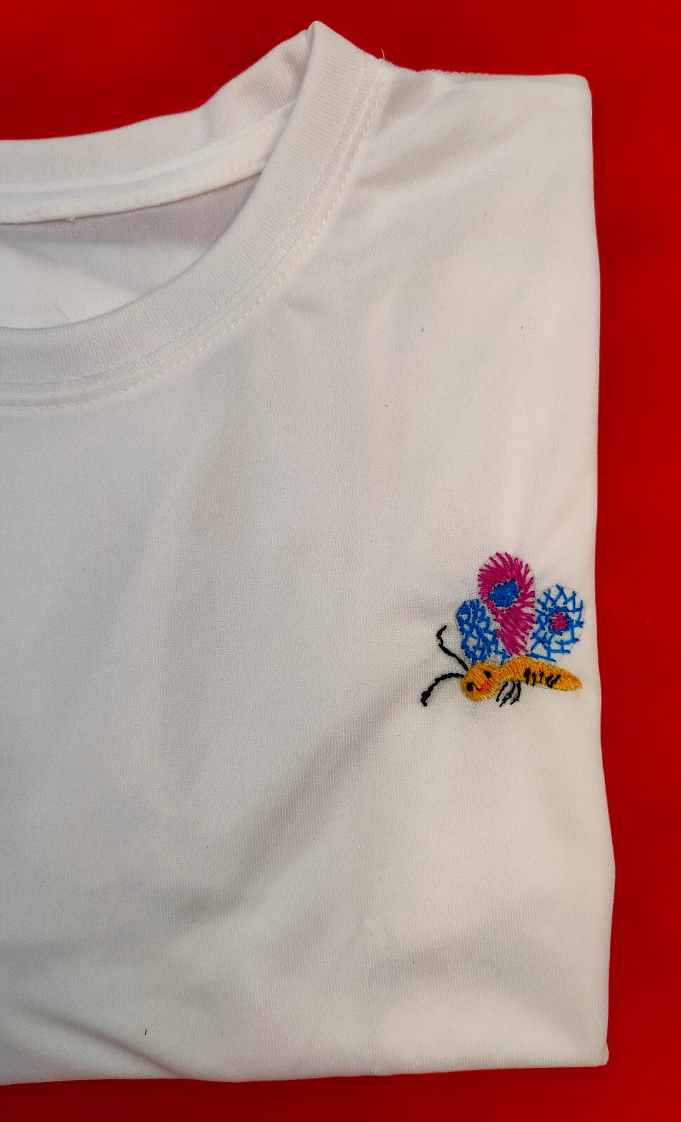Hand Embroidered T-Shirt with Floral Vase Design – Unisex, Casual Wear Free Ship