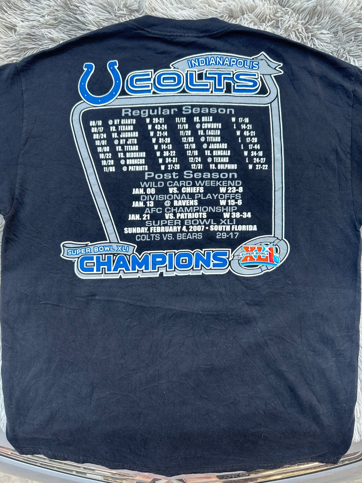 Indianapolis Colts Super Bowl XLI Champions T-Shirt Black NFL Football Tee Size