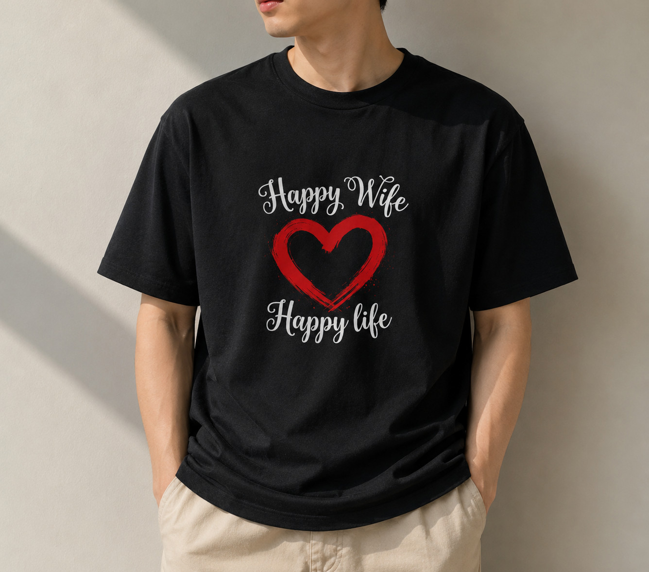 Happy Wife Happy Life T Shirt Men Women Black Tee Love Heart Graphic Funny Gift