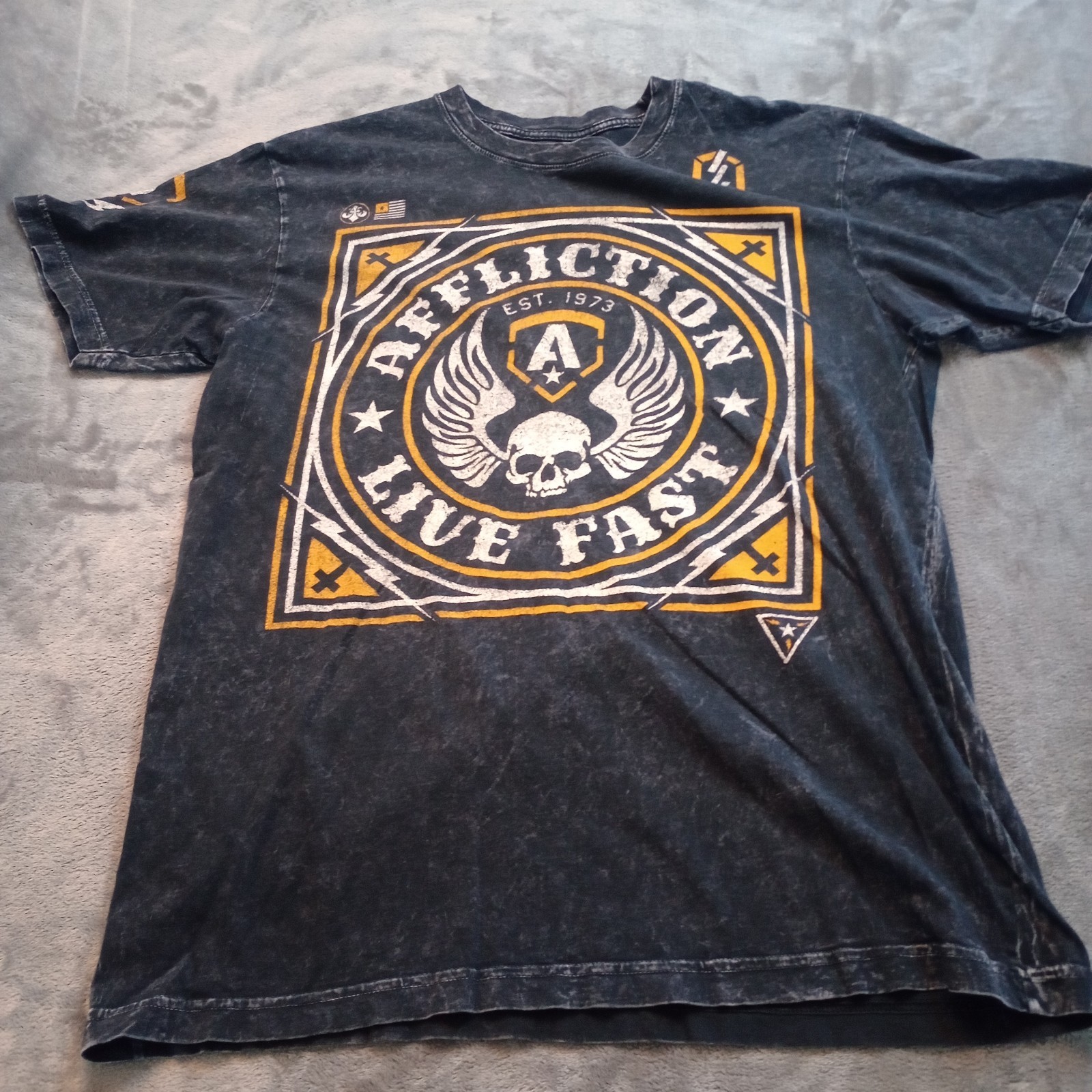 Affliction Shirt Mens XL Black Graphic Skull Streetwear Vintage Style Distressed