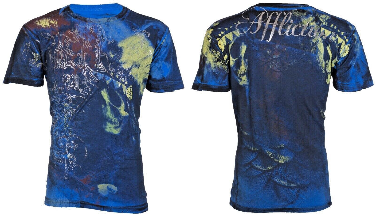 Rare $62 AFFLICTION Blue PORTRAIT Short Sleeve Slim Fit Y2K T-shirt NWT