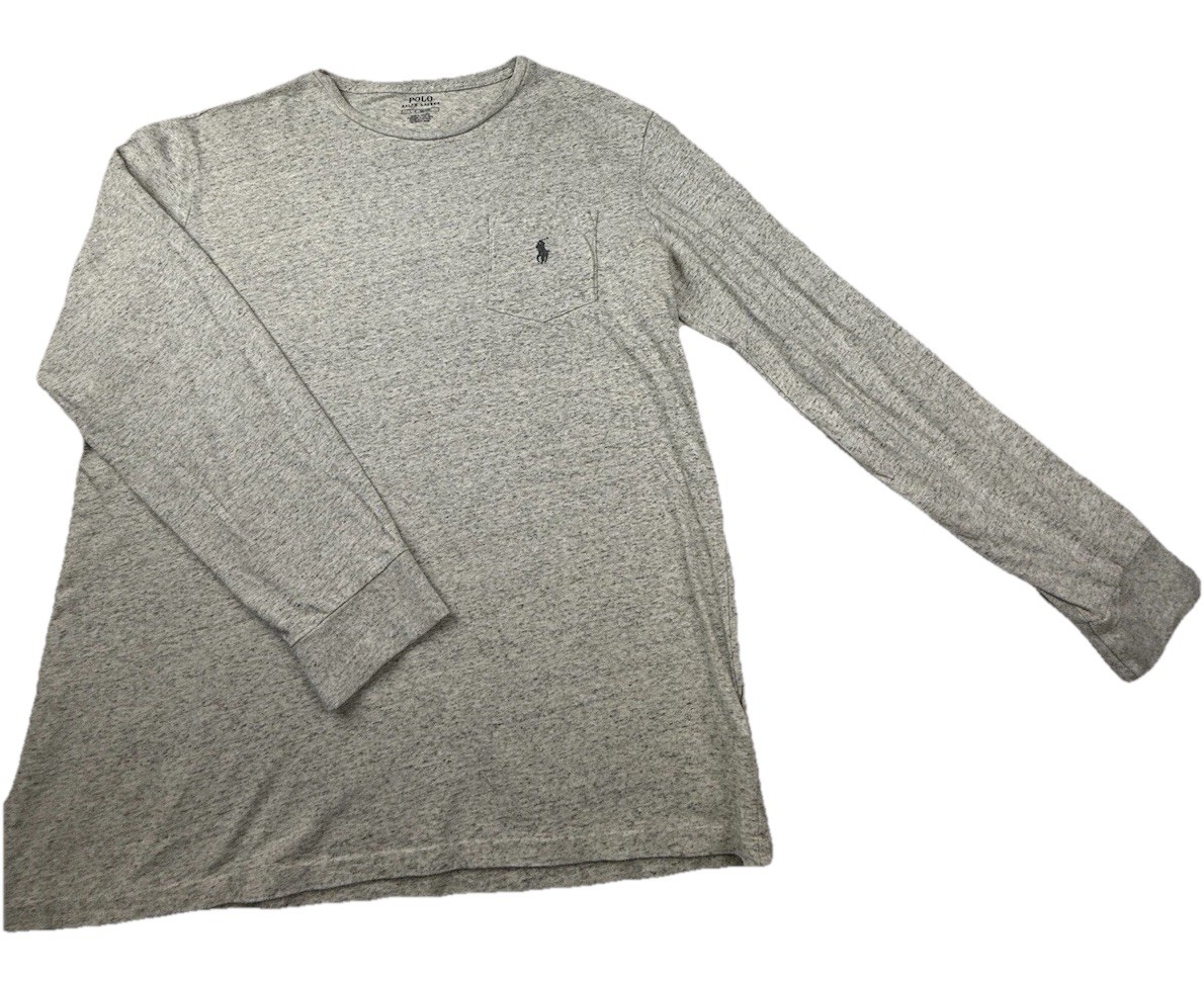 POLO RALPH LAUREN CREW T-SHIRT L GRAY LONG SLEEVE POCKET Embroidered PONY Logo