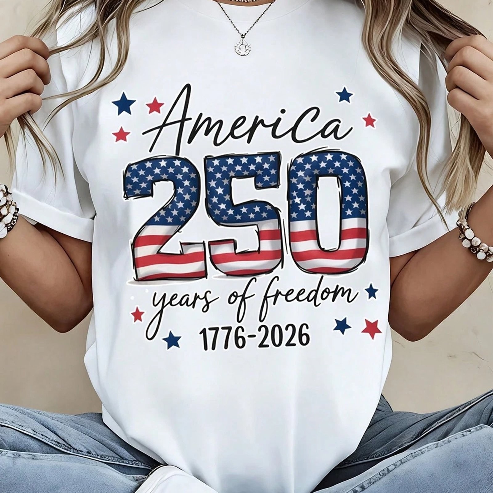 Women T Shirt America 250 Years Of Freedom 1776 2026 Patriotic Independence Day