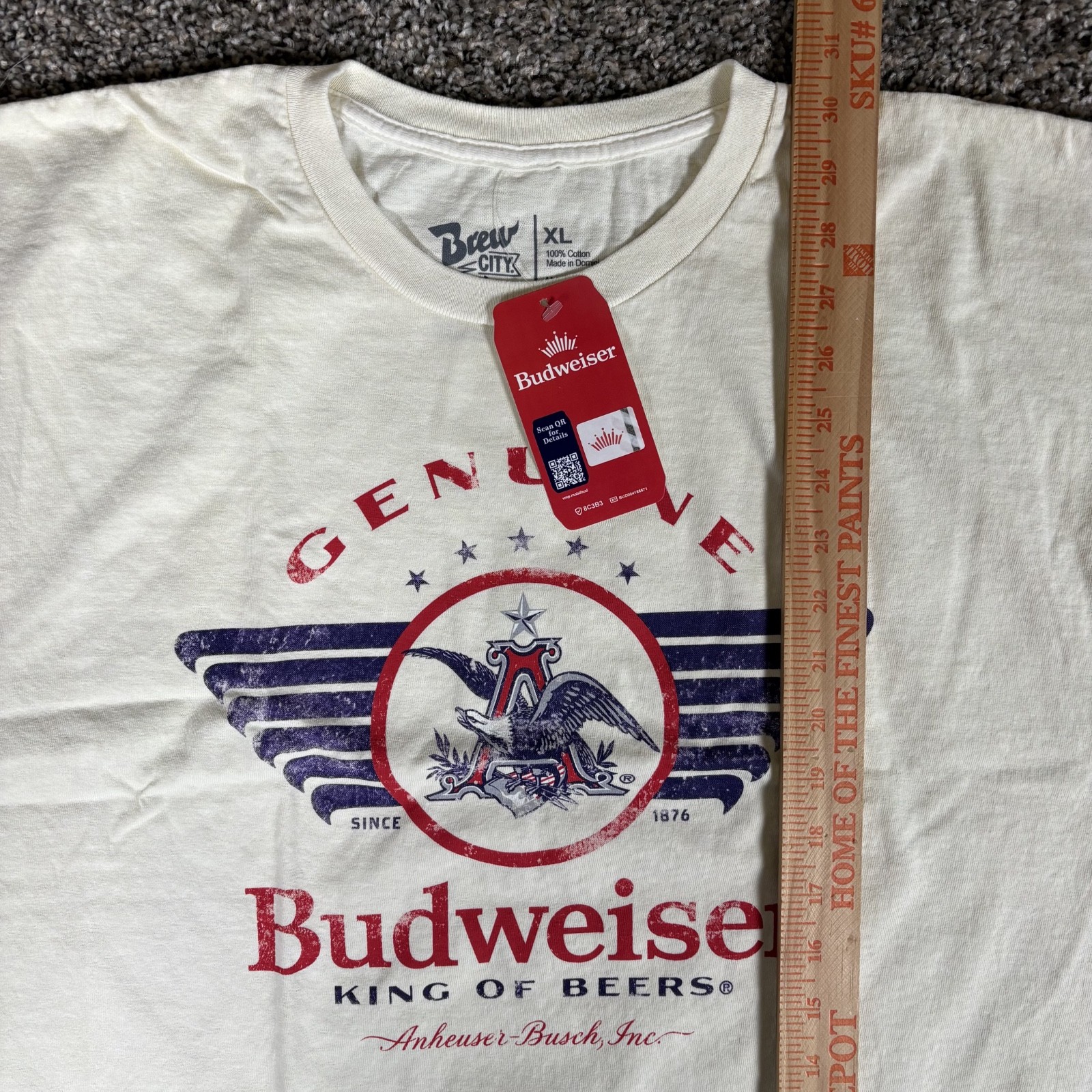 Budweiser King Of Beers T Shirt Mens White Brew City Graphic Print NWT