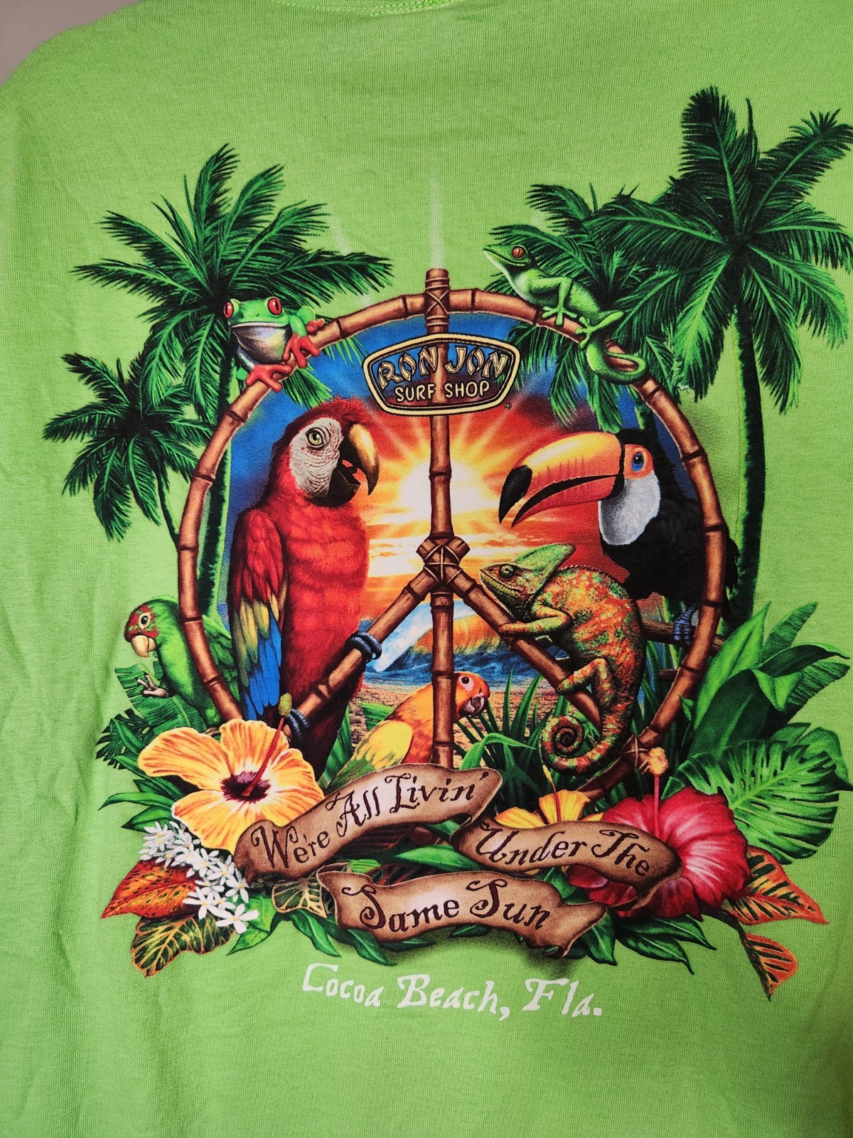 NWT Ron Jon Surf Shop Green Cocoa Beach Florida Tropical Shirt Size M