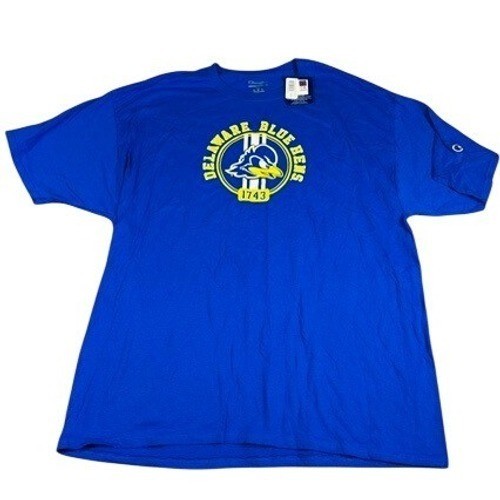 Delaware Blue Hens Champion T-Shirt Mens 2XL Stripes Jersey Short Sleeve Blue