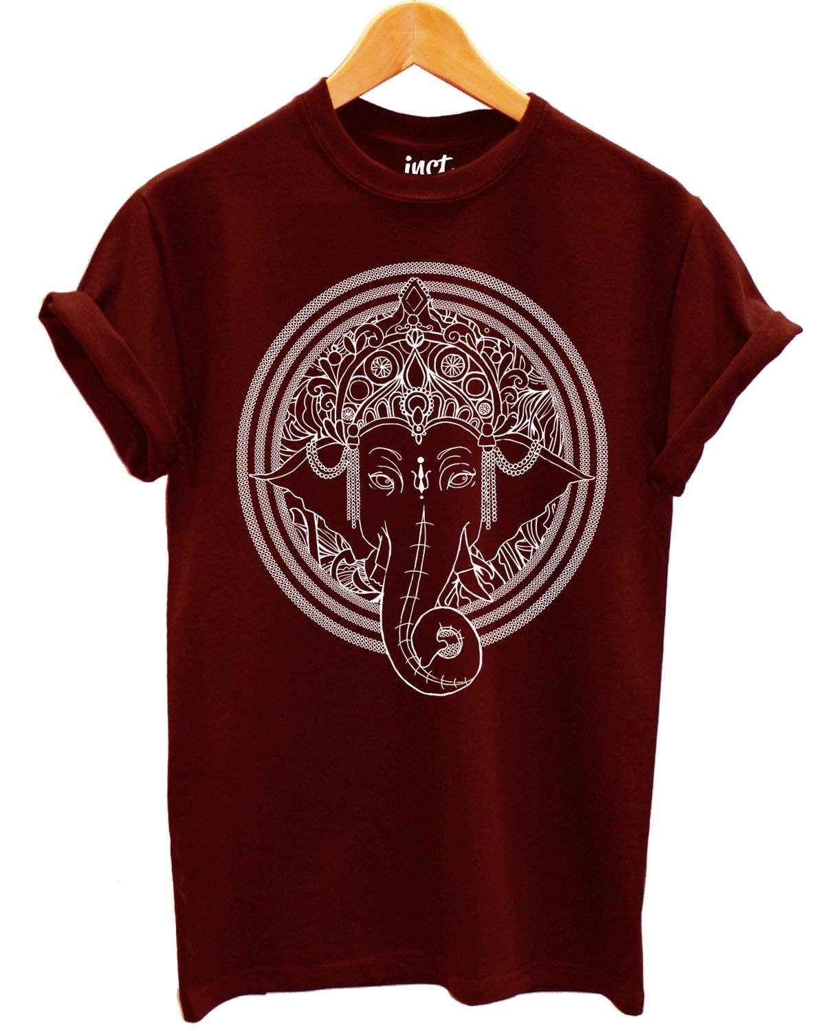 Large Elephant Head Chest Logo T Shirt Ganesh Religion Floral Fashion Hipster