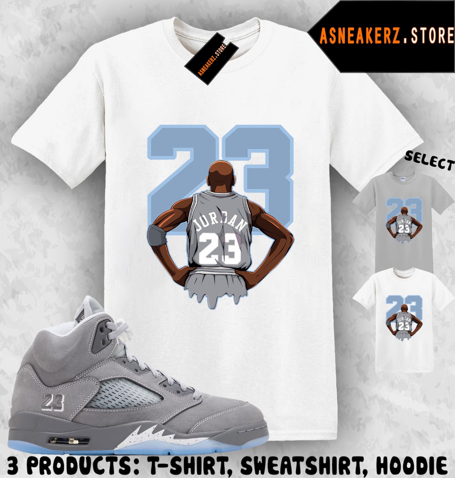 Shirt To Match AJ 5 Wolf Grey 2026 Sneaker Matching Tee MJ Back 23 T-Shirt