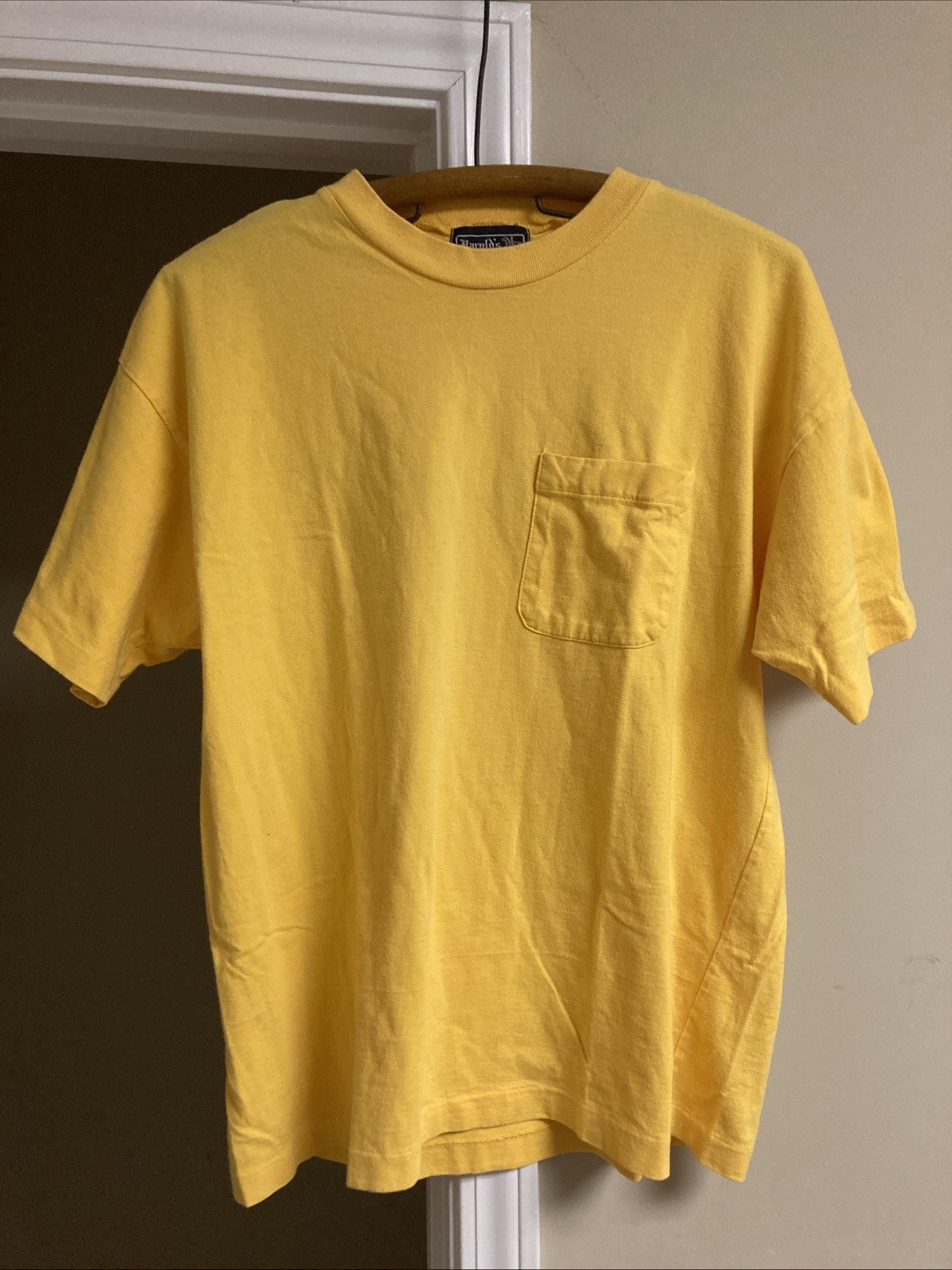VTG 80s 70s Harold’s Front Pocket Blank Yellow Single Stitch T-shirt Hong Kong S