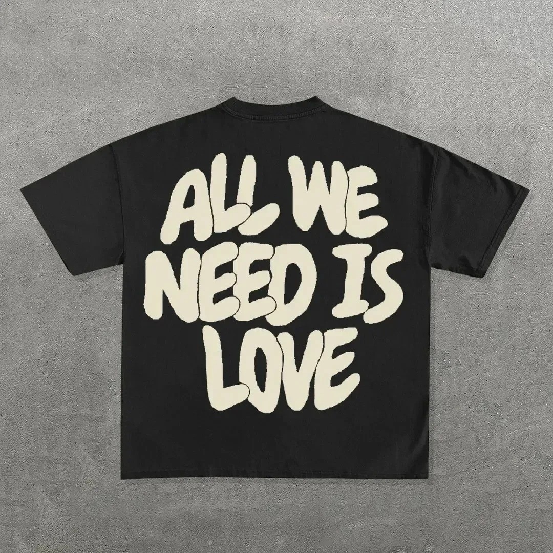 Men&rsquo;s Hip Hop Graphic Print Oversized Cotton Round Neck T-Shirt Streetwear