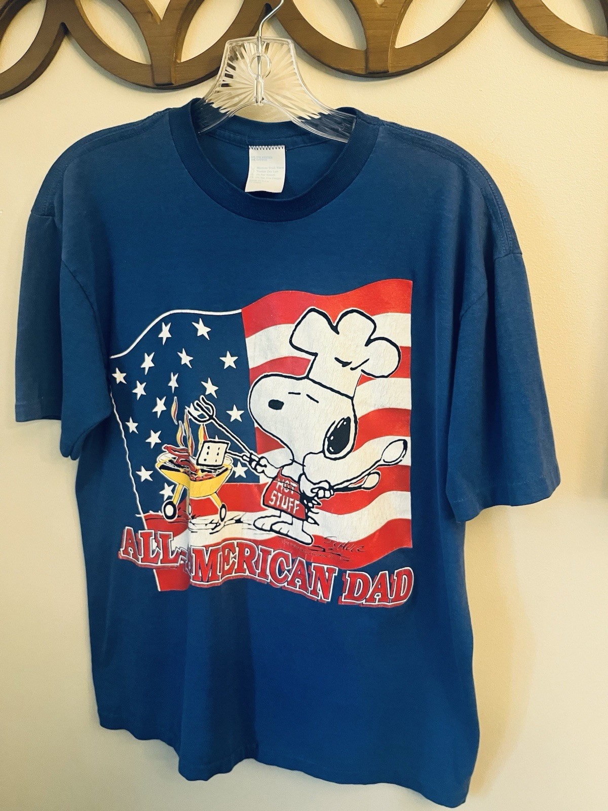 VTG 50’s Snoopy All American Dad Grill T Shirt Single Stitch 4th of July Flag