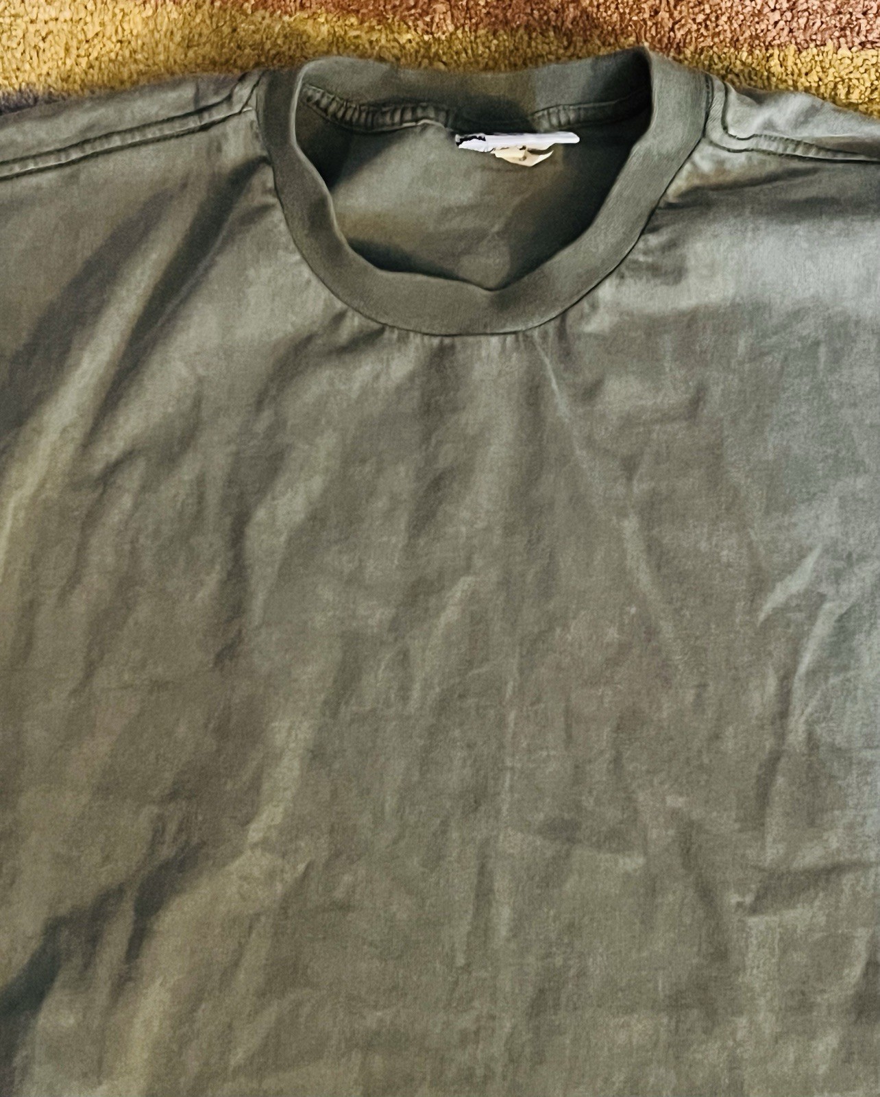 Heavy Wide Vintage Muscle Tee Military Green Large Tank Top