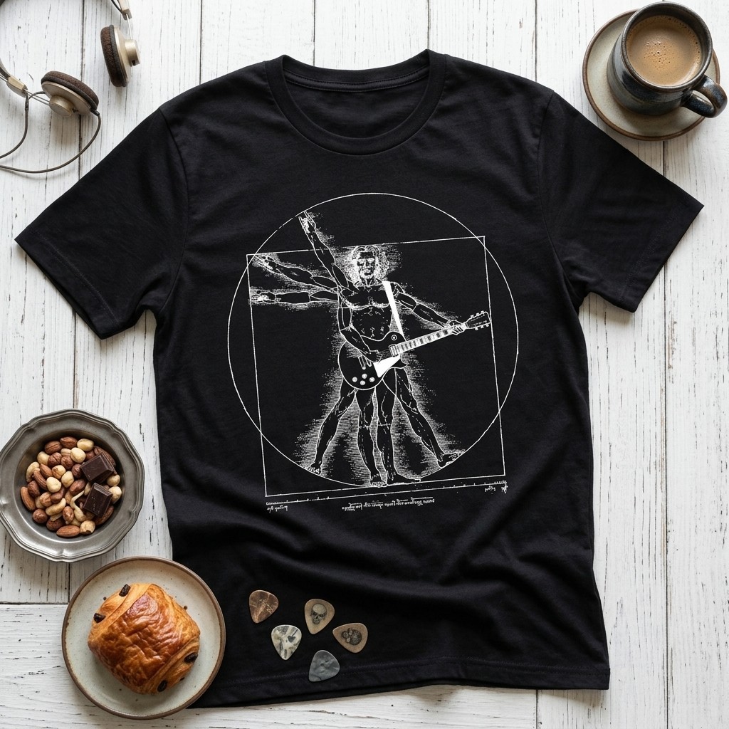Funny Guitar Player Da Vinci Vitruvian Man Musician Unisex T-Shirt