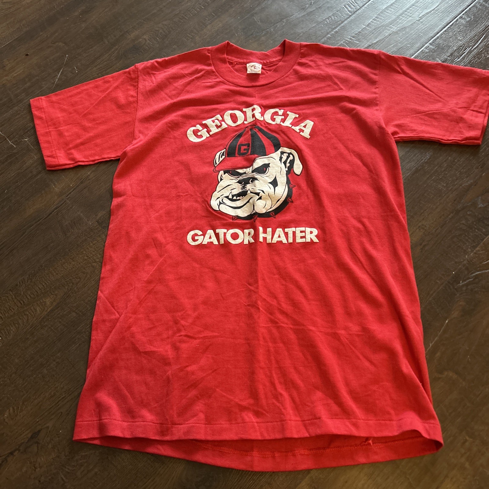 VTG 80s Univ Of Georgia Bulldogs Single Stitch Tshirt L Soft Gator Hater 50/50