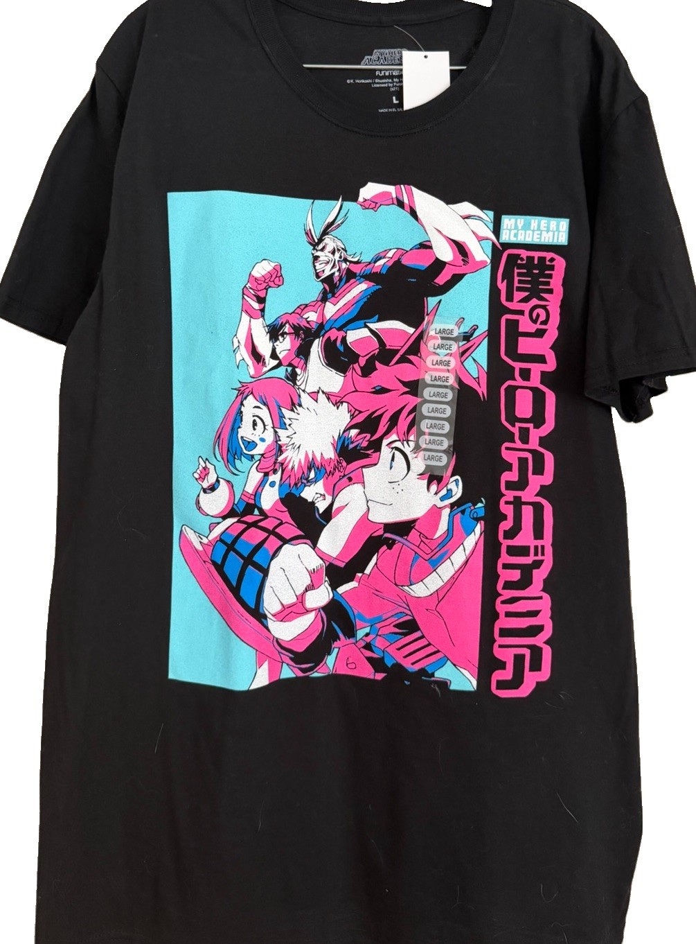My Hero Academia Main Characters T Shirt Anime Size Large, Black,White,Pink,Blu