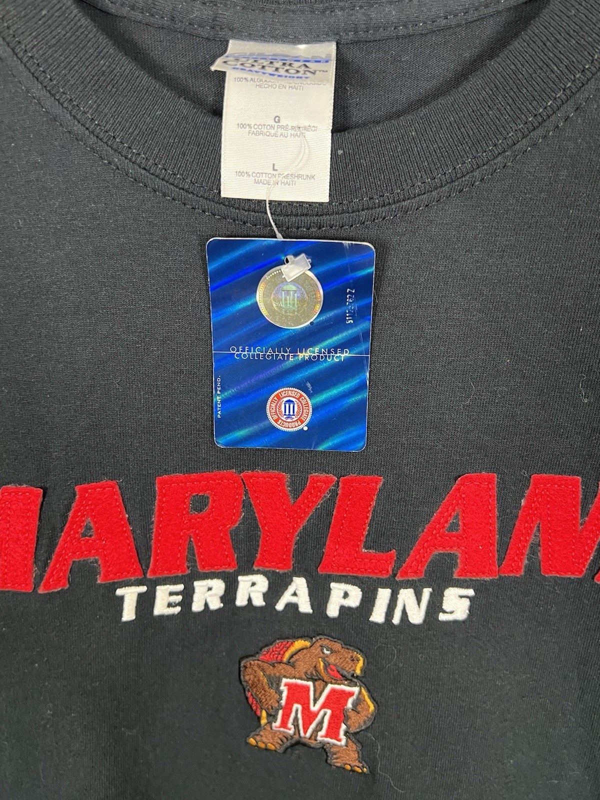 Maryland Terrapins T Shirt Men&rsquo;s L Black Crewneck Short Sleeve Pre Shrunk Cotton