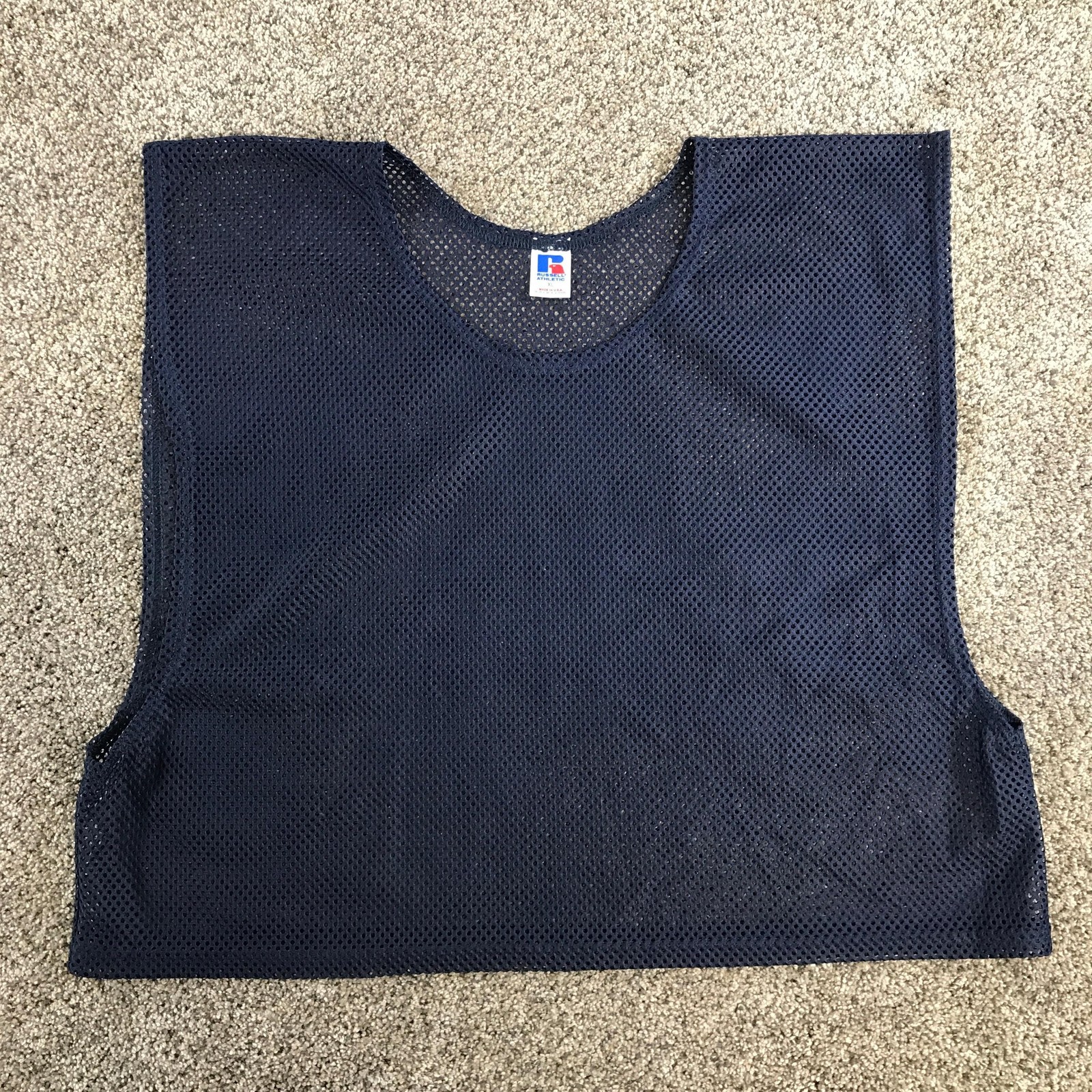 Vintage Russell Athletic Cropped Tank Top Adult XL Navy Mesh Vest Made in USA