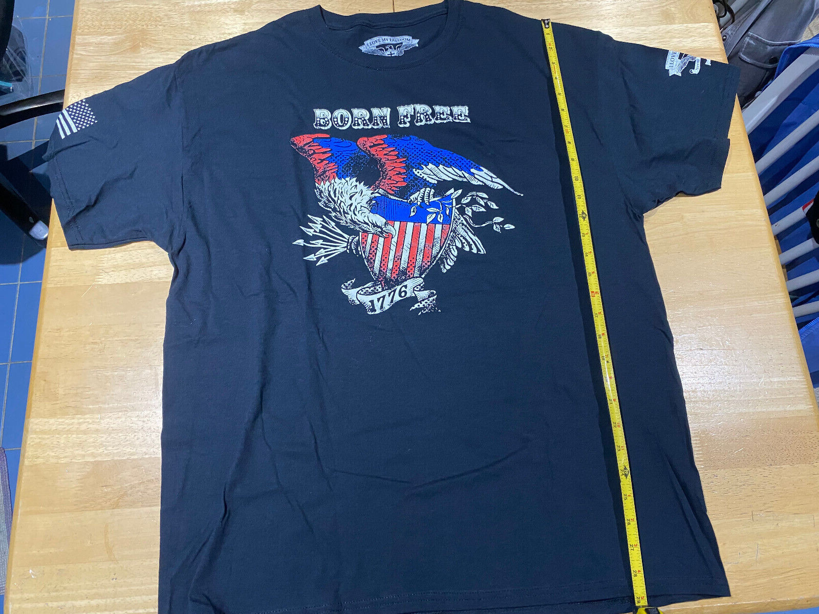 I Love My Freedom BORN FREE 1776 Graphics BLACK T-Shirt – Men&rsquo;s Sz XL