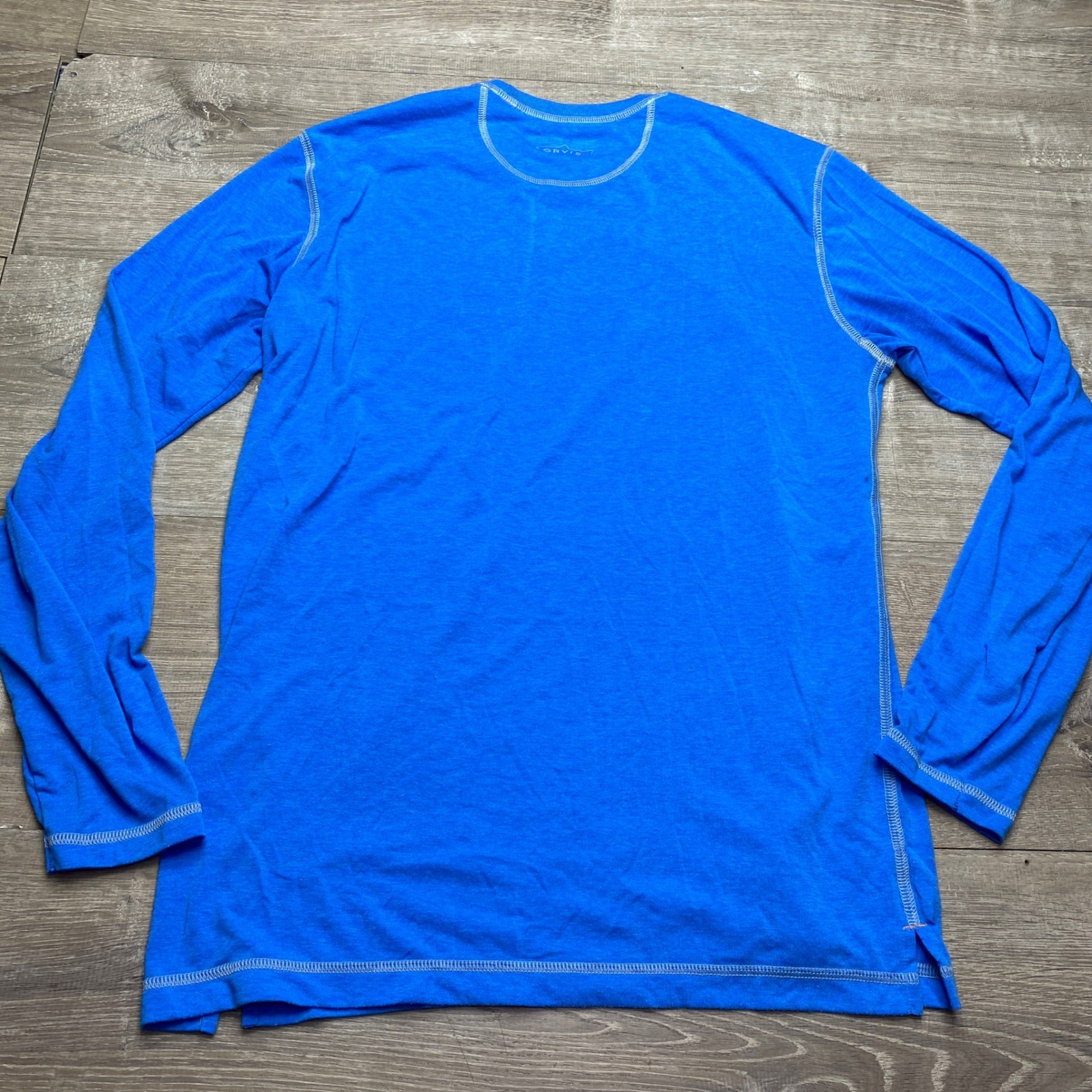 Orvis Trout Bum Mens Size M Blue Long Sleeve Performance T-Shirt Poly Cotton