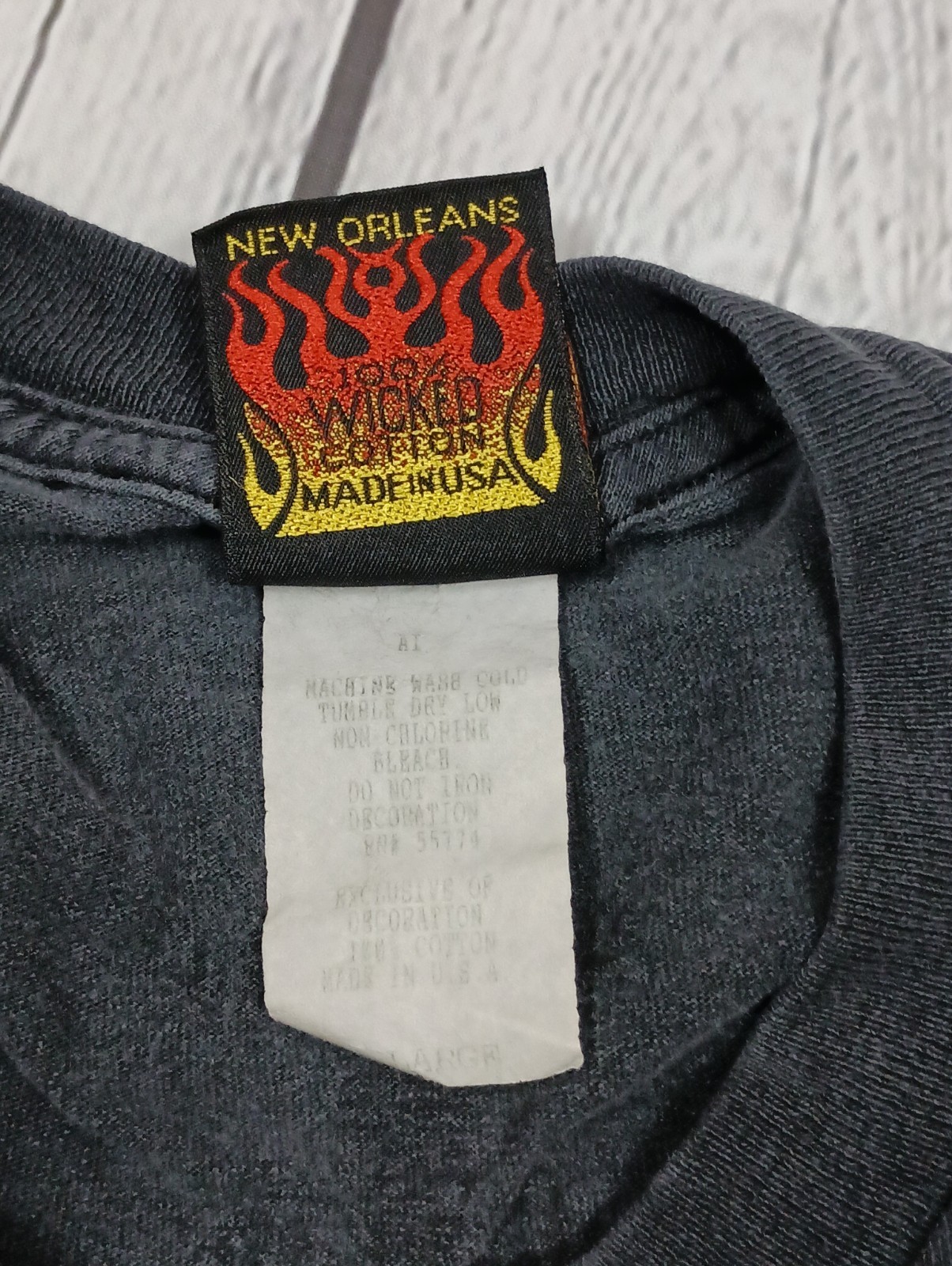 Vintage Archaic Smile Blue Flames Black Long Sleeve T-shirt Made In USA, Sz. XL