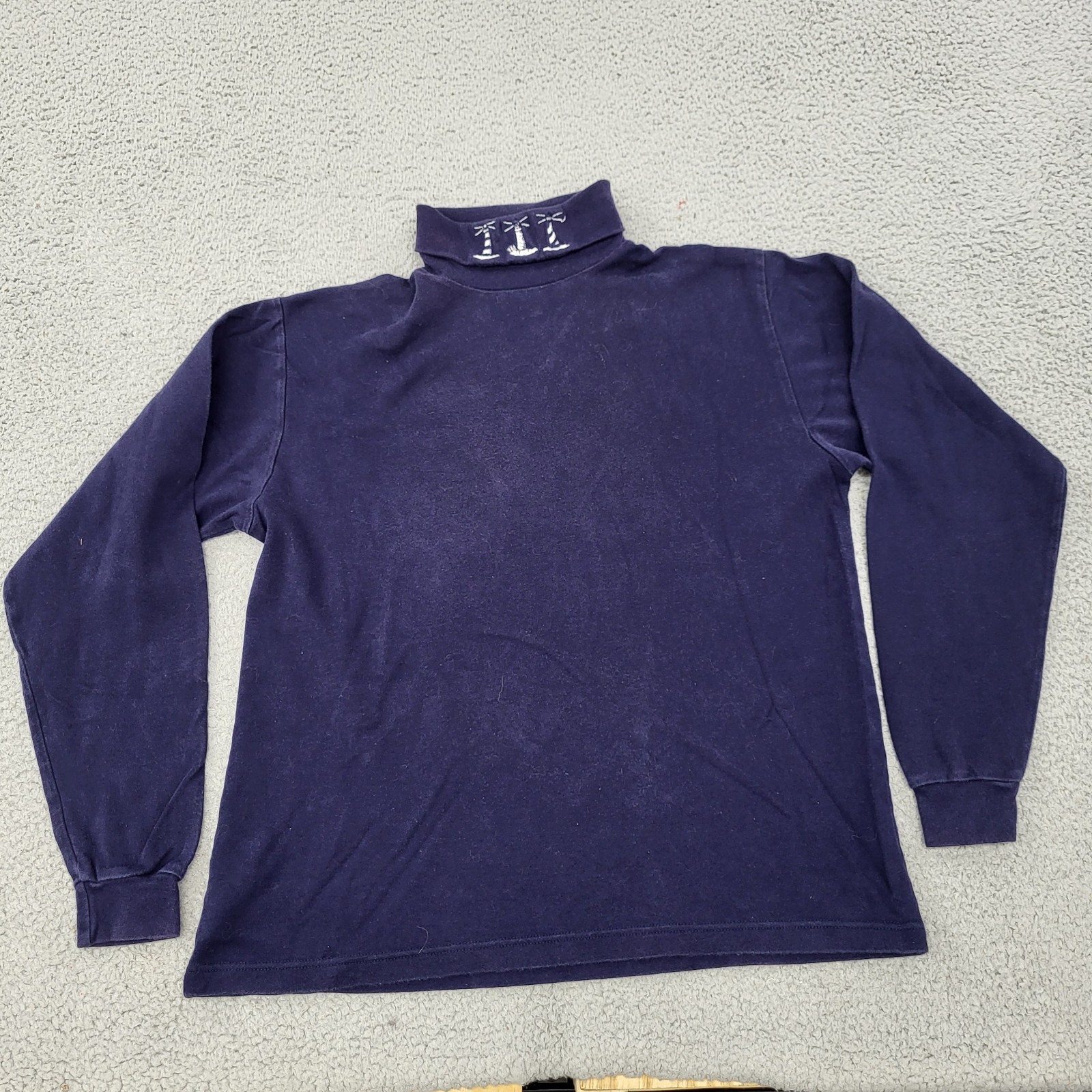 Mandal Bay Shirt Mens XL Blue Turtleneck Lighthouses Embroidery