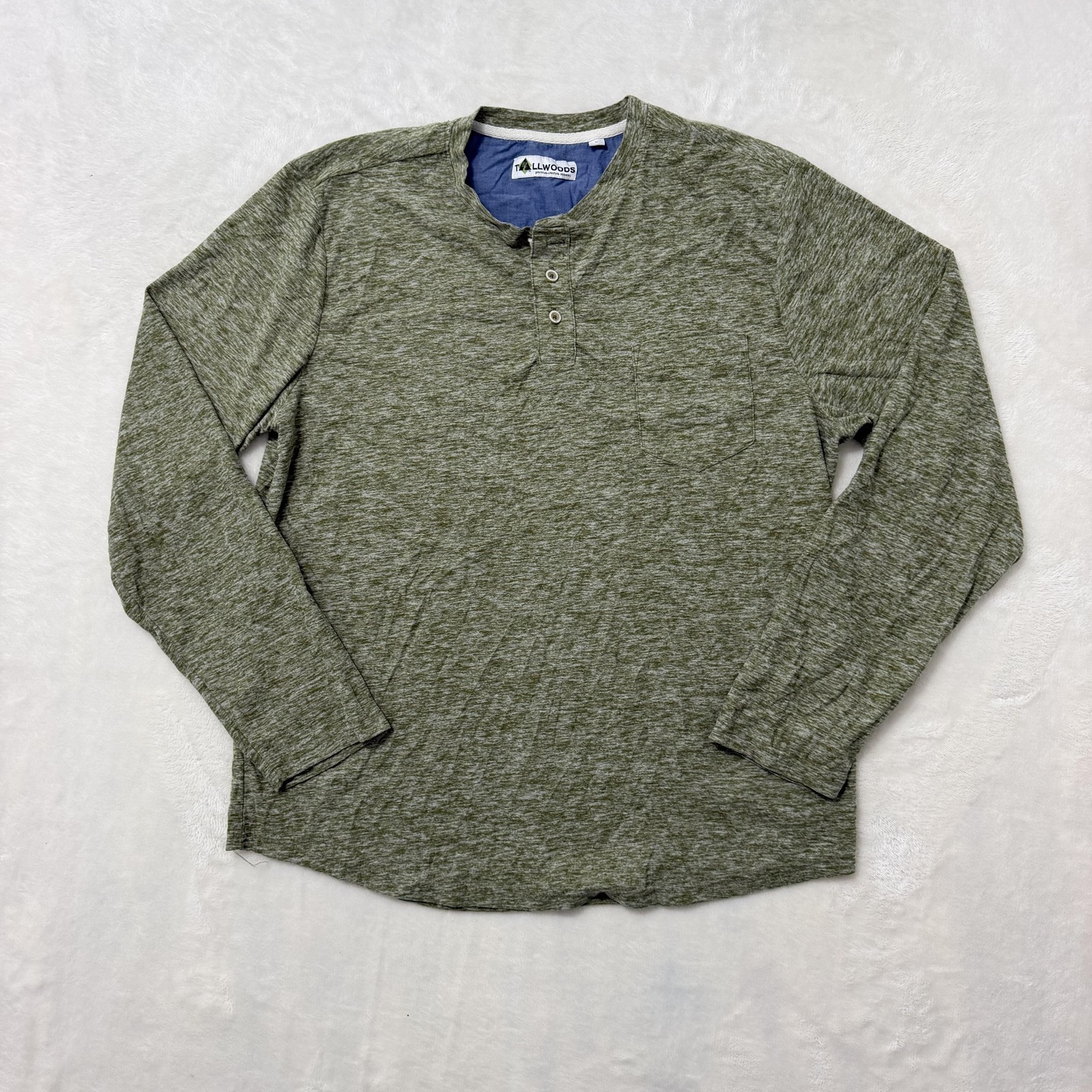 Tallwoods Henley Shirt Mens Large Green Long Sleeve Pocket Lightweight Tee