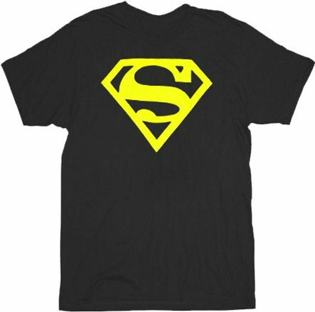 Adult Men&rsquo;s DC Comics Super Hero Superman Neon Yellow Logo Black Cosplay T-shirt