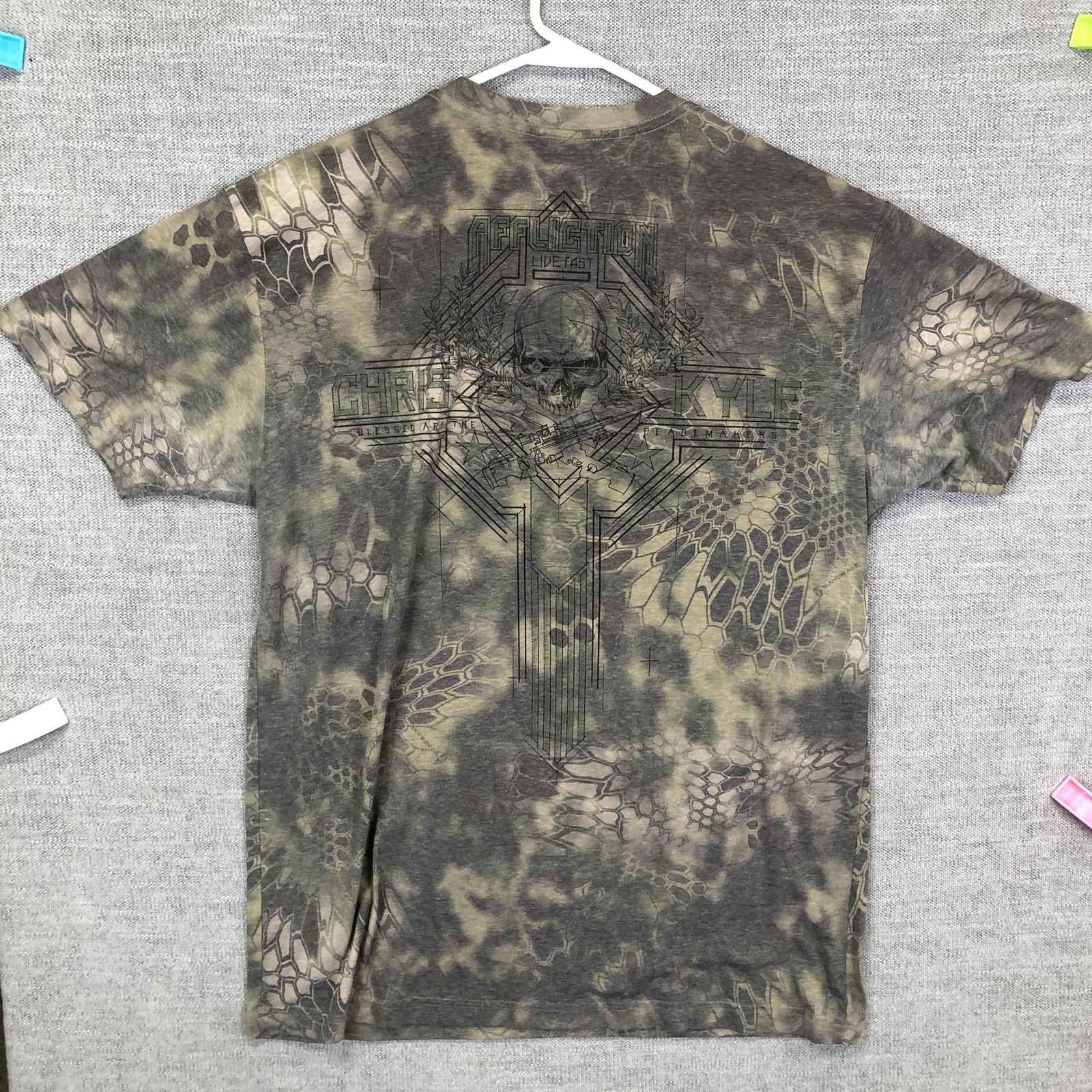 Affliction Shirt Mens XL Green Chris Kyle Skull Military Graphic Tee Top
