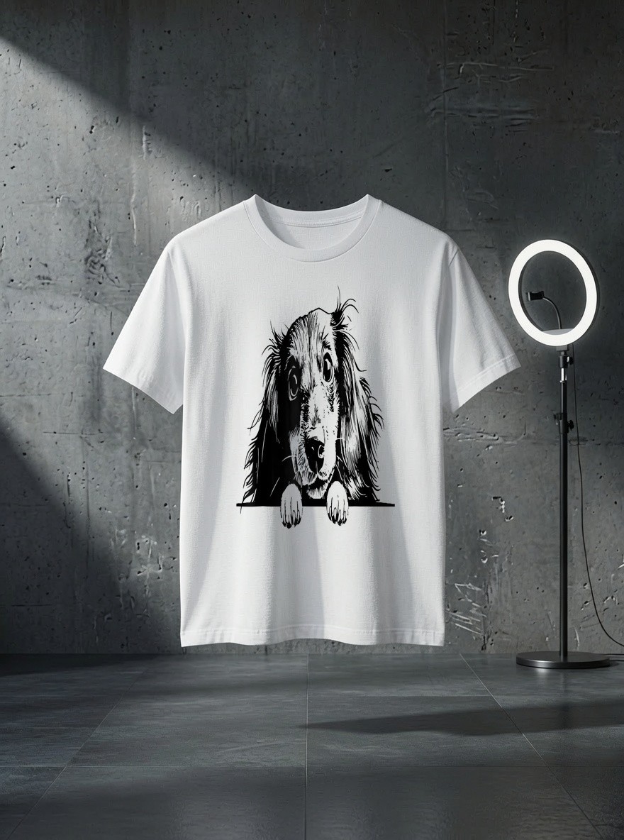 Unisex Retro Vintage Logo Black Long Haired Dachshund Dog Lover Graphic T Shirt
