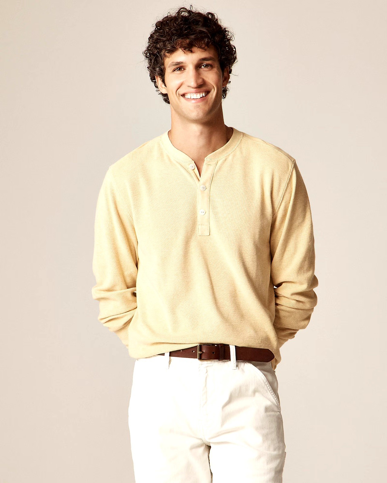 J. CREW Jacquard rib-knit henley in Heather Ginko (Yellow) Size S NWT $98 CL754