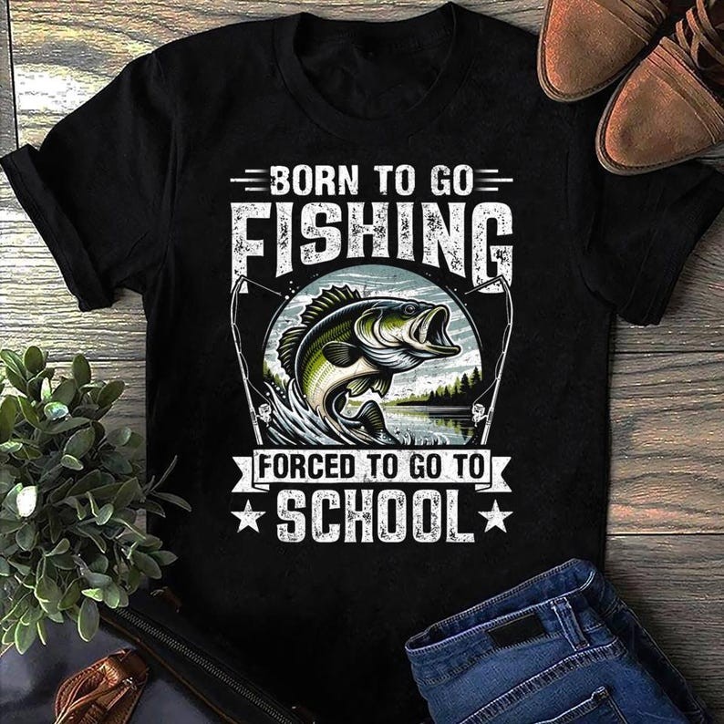 Funny Fishing T-Shirt Forced To Go To School But Rather Be Bass Fishing Teen Gif