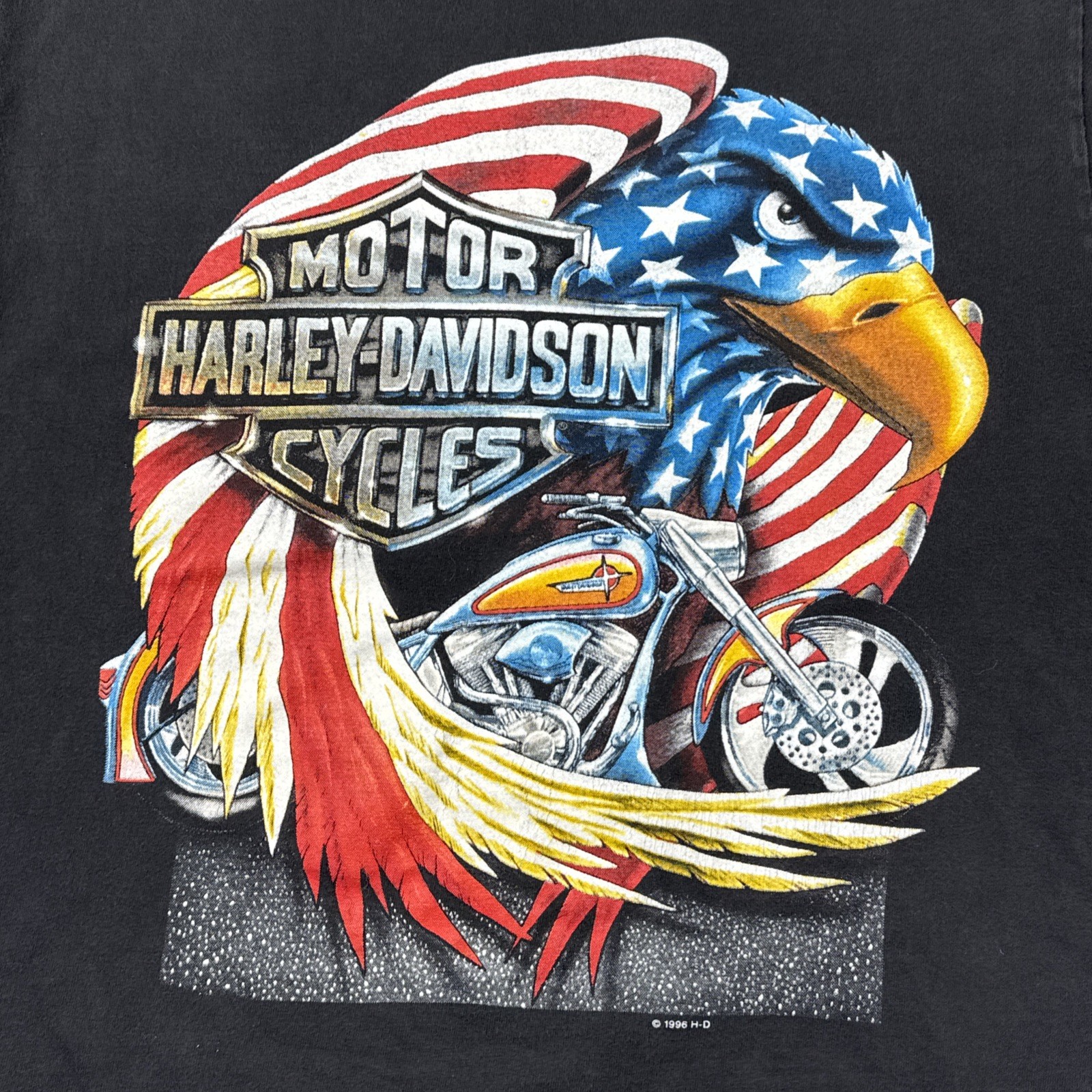 Vintage Harley Davidson 1996 Pacific Honolulu Long Sleeve T-Shirt Eagle Flag M