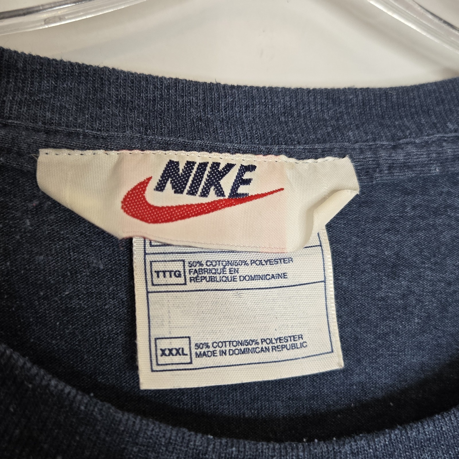 VTG 90s Nike Center Swoosh TShirt XXXL Blue Big Logo Satin Spellout White Tag 3X