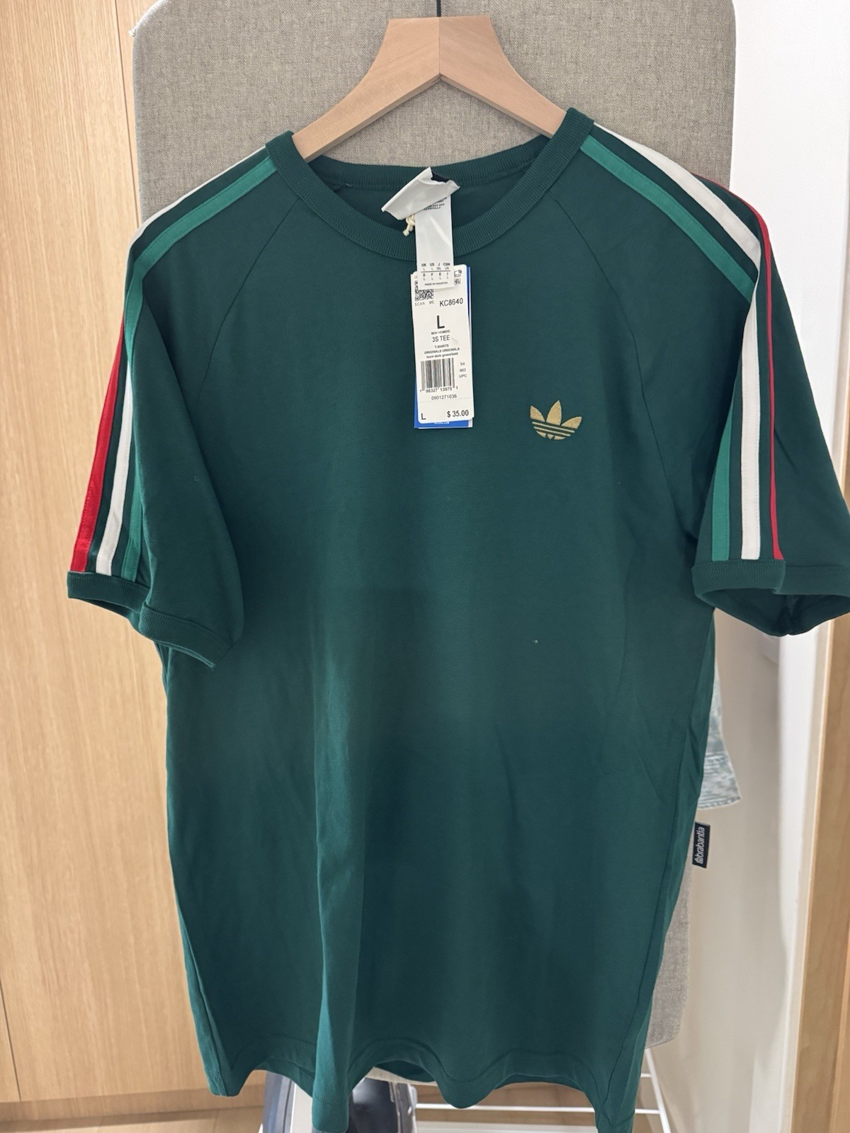 Adidas Originals 3-Stripes Men’s Large T-Shirt Dark Green Trefoil NWT