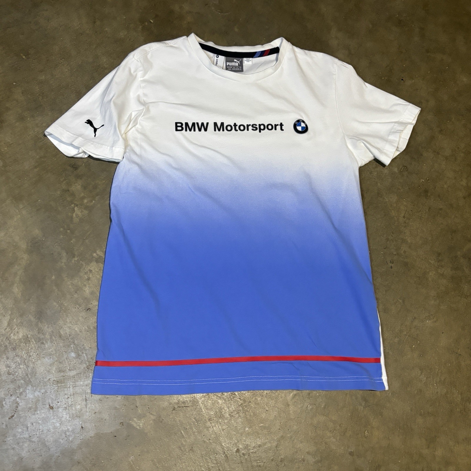 Puma BMW Motorsport T Shirt Mens M White Gradient Graphic Racing Logo Casual