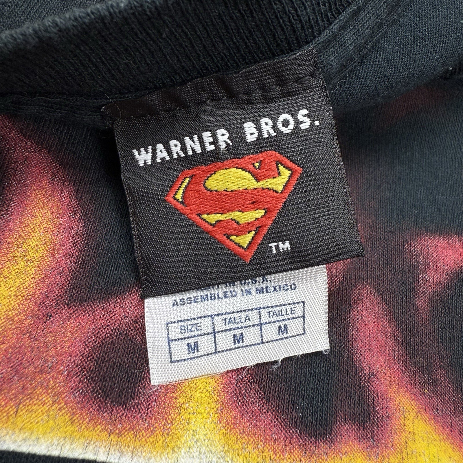 Vtg Warner Bros Superman Flame Logo Mens Shirt M Black Y2K Retro Punk Superhero