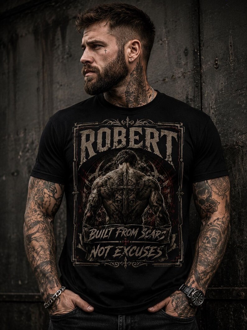 Custom Name Gothic Skull T Shirt, Tattoo Inspired Biker Tee