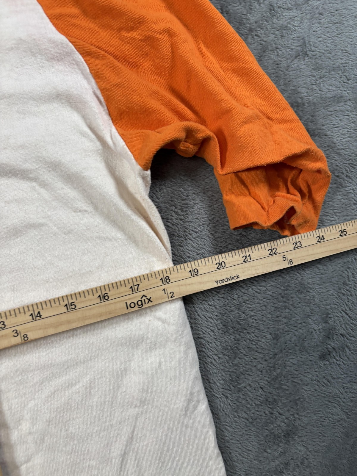 Vintage Russell Raglan Shirt Mens Large Orange White 3/4 Sleeve Jersey 70s USA