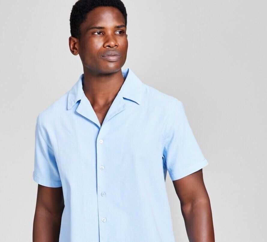 And Now This Men&rsquo;s Classic Fit Button Down Camp Shirt Blue Size XL