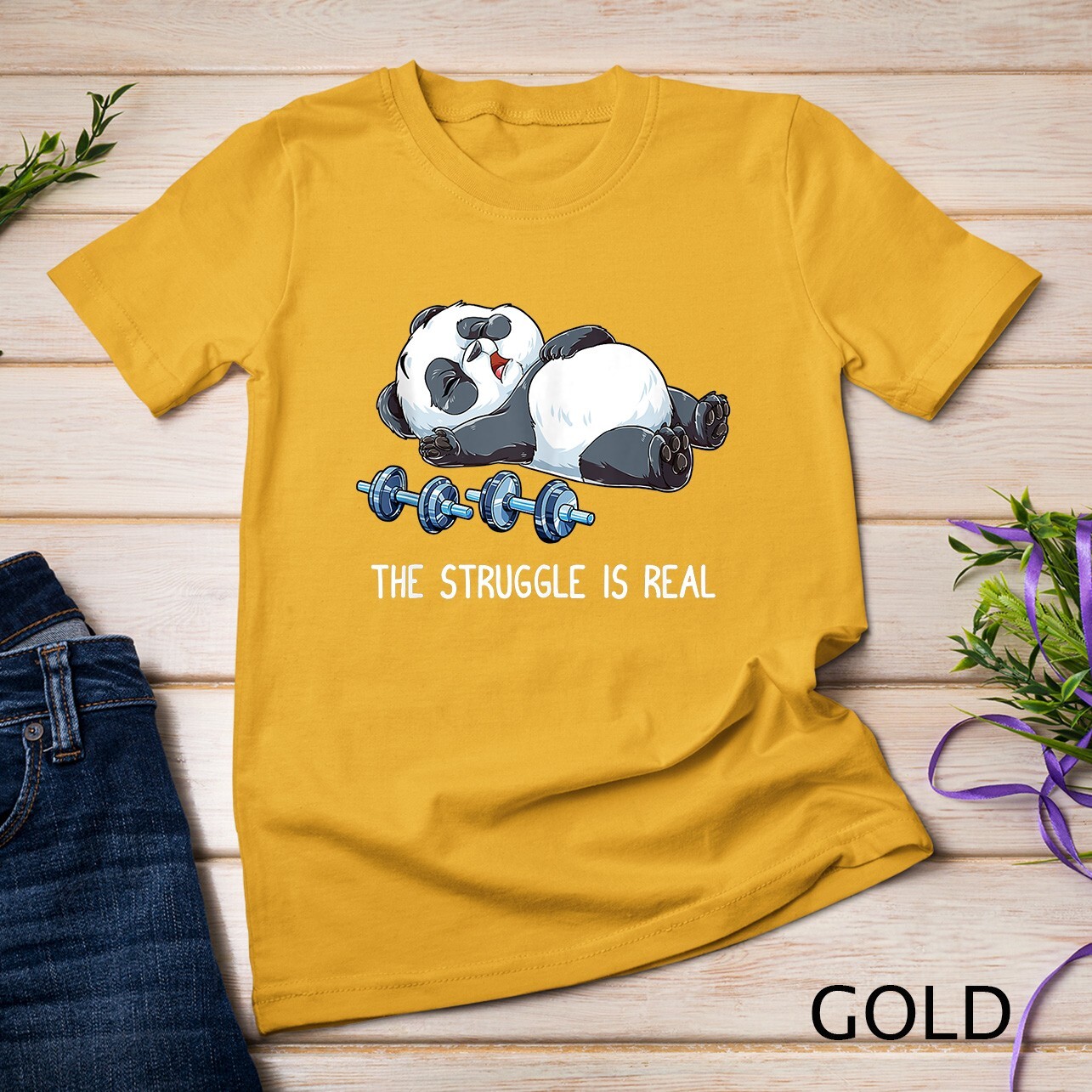 Panda The Struggle Is Real Weightlifting Fitness Gym Funny Unisex T-shirt
