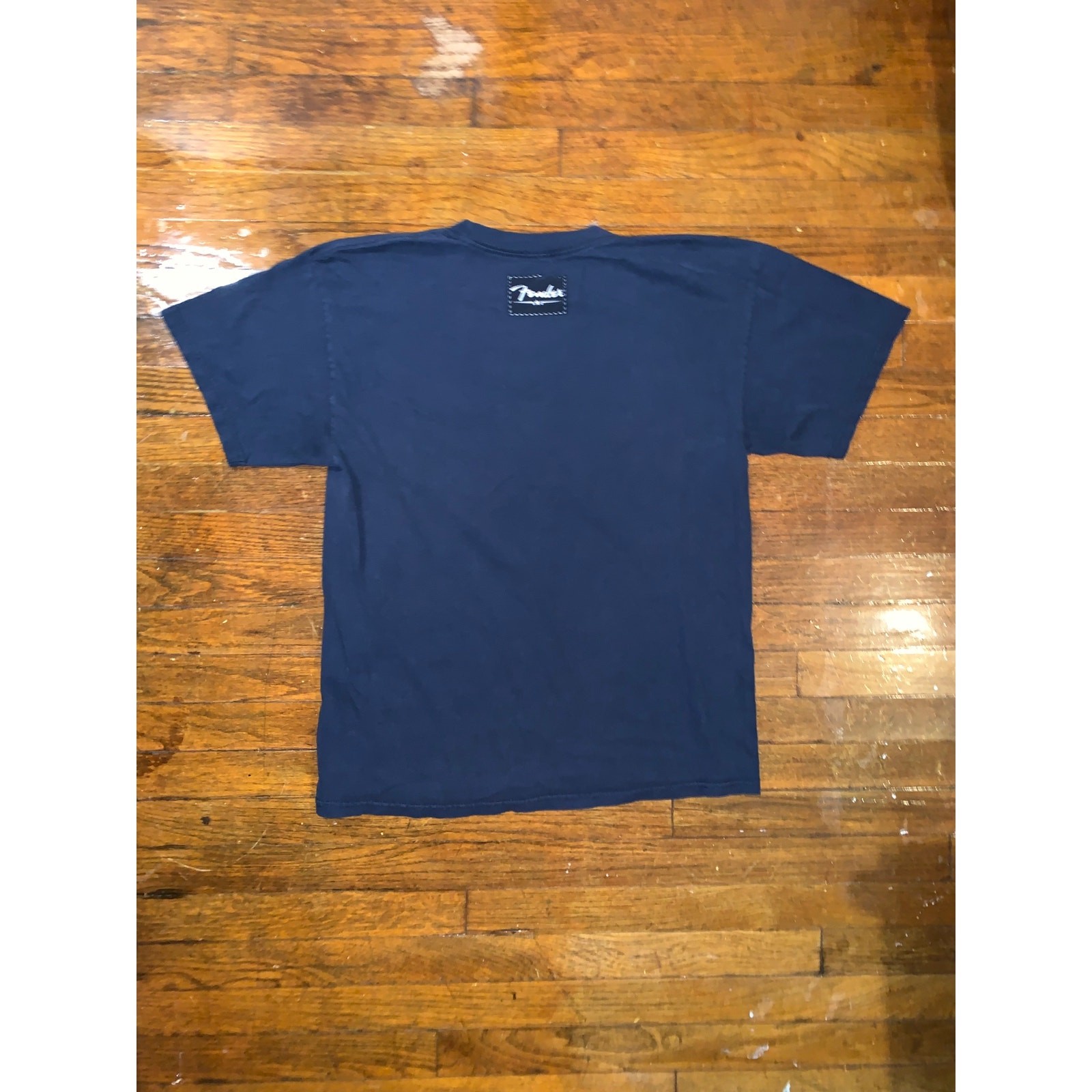 Fender Logo T Shirt Mens Large Fits Medium Navy Blue Guitar Music Rock Tee