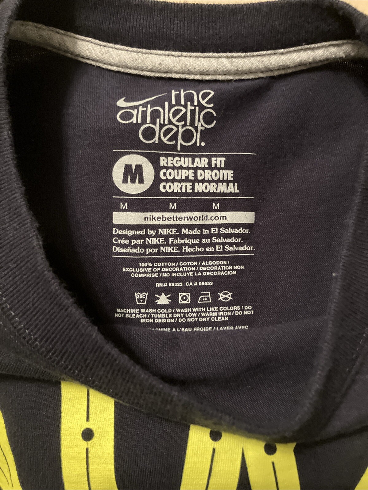 Nike Run With The Original T-Shirt Mens Size Medium Navy Blue With Yellow Logo