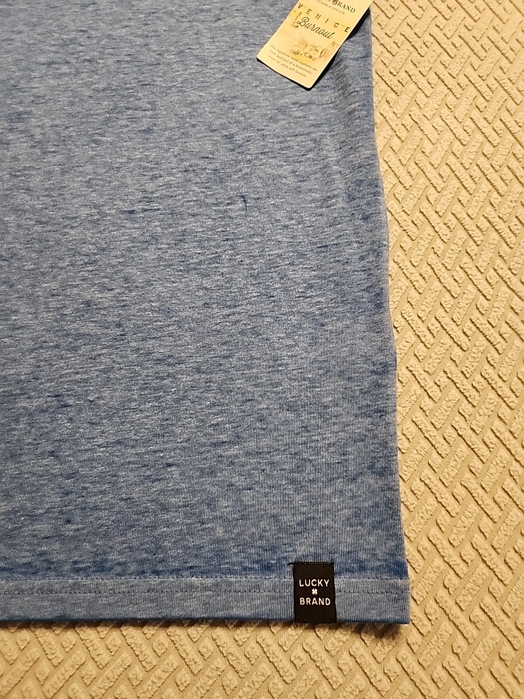 Lucky Brand Venice Burnout Mens M Long Sleeve Henley Shirt Blue NWT