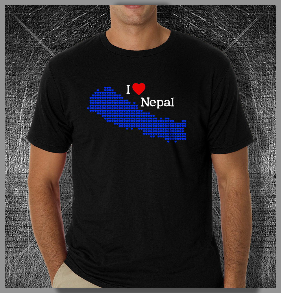 Nepal I Love Nepal Heart Map Men&rsquo;s Black T-shirt Nepalese shirt 100% cotton No.2