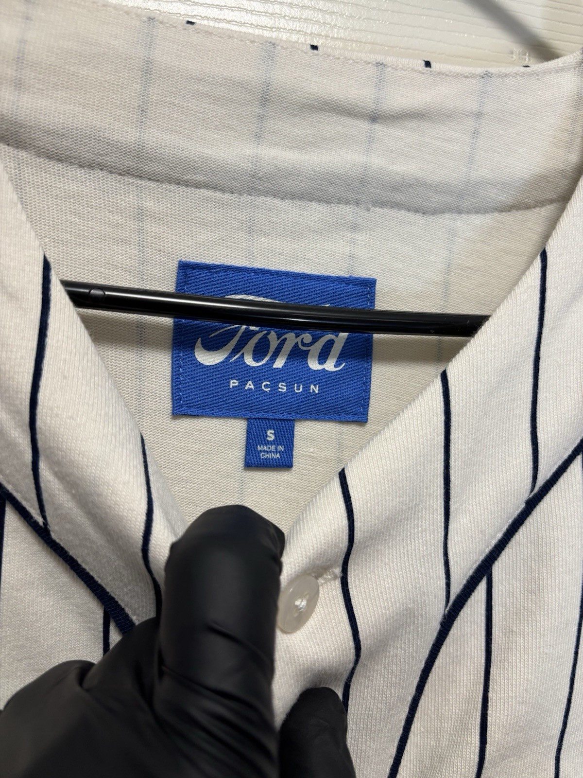 Ford x PacSun Baseball Jersey Mens Small Cream Pinstripe NWT Official Licensed